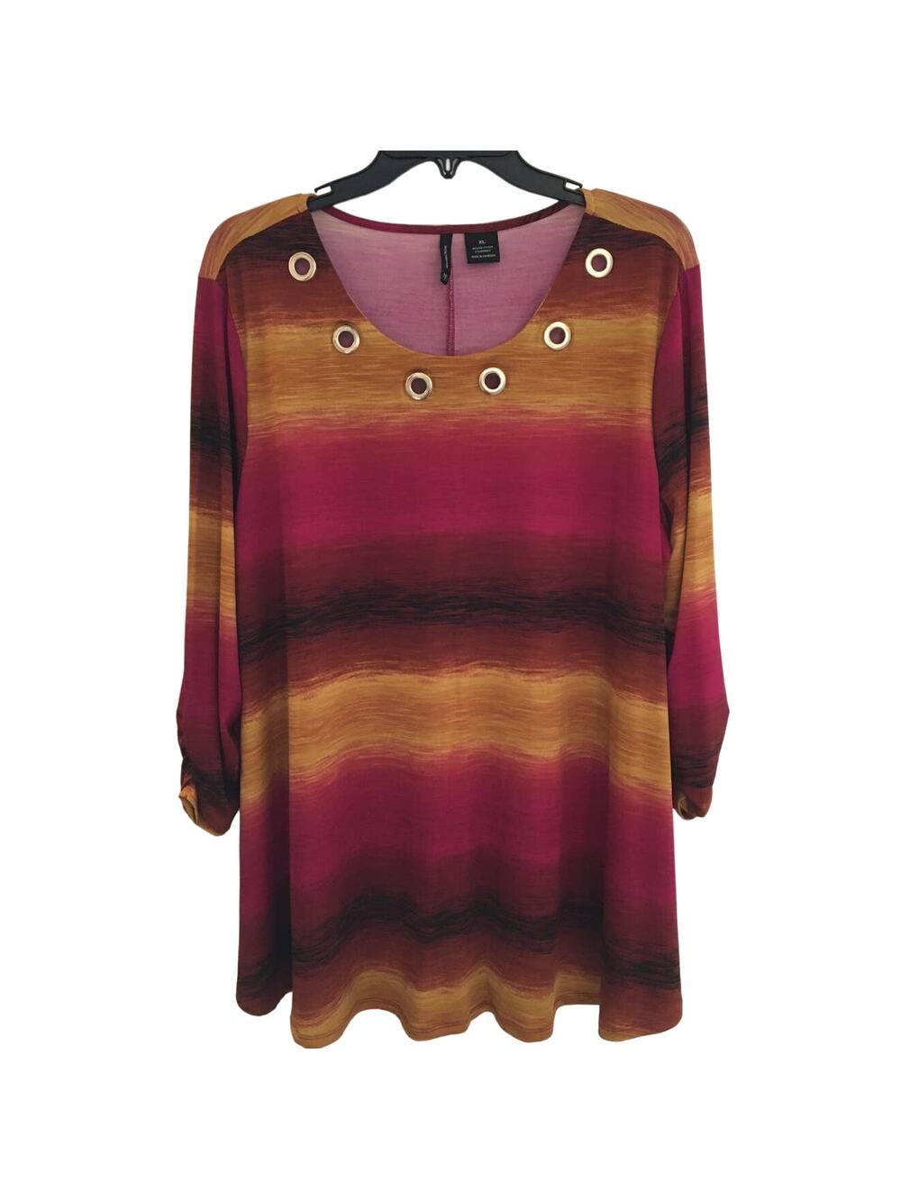 New Directions XL Top Gold Ring Embellishment On Scoop Neck 3/4 Sleeves